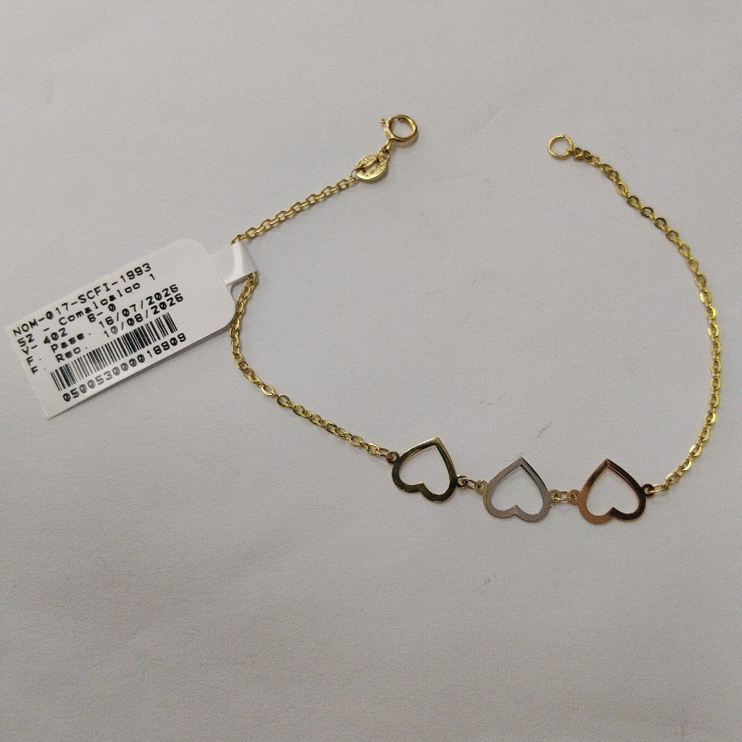 PULSERA ESPECIAL CON CORAZONES 14K 18 CM 1.3 GR (NUEVO)