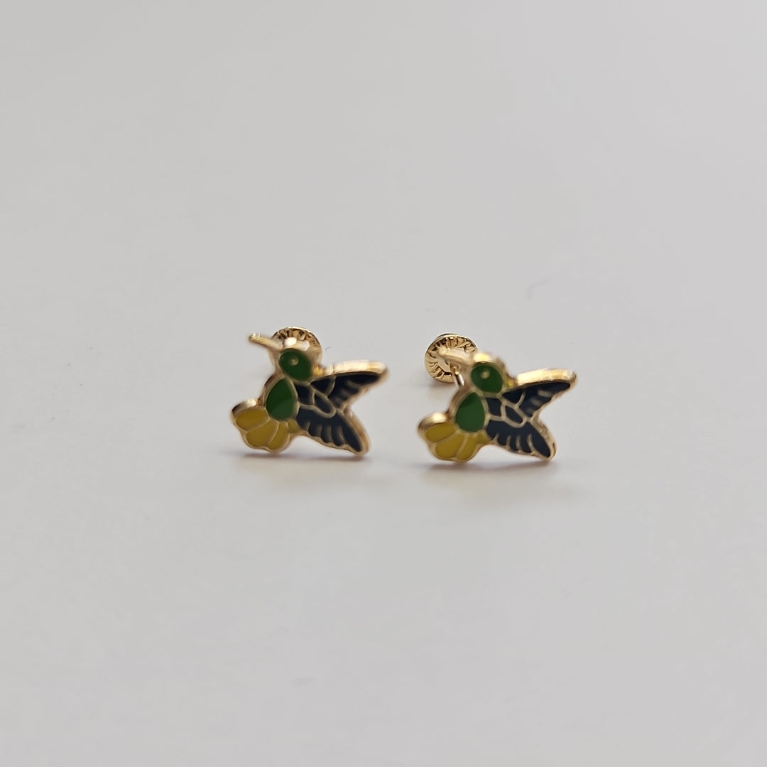 BROQUELES BROQUEL FIG COLIBRI ESMALTE VERDE 14K 0.2138 GR (NUEVO)