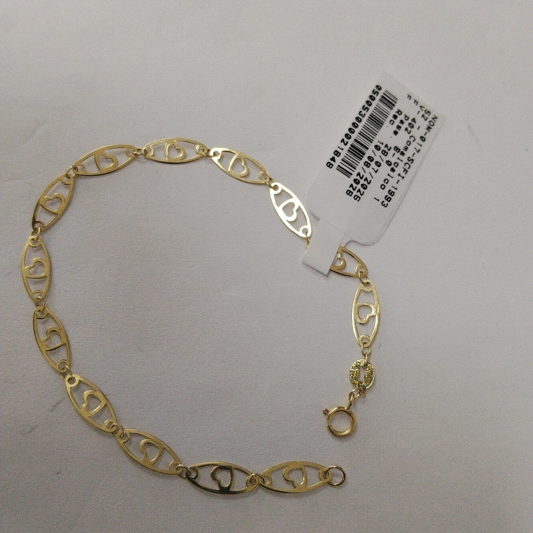 PULSERA TEJIDO ESPECIAL CON CORAZON 14K 18 CM 1.3 GR (NUEVO)