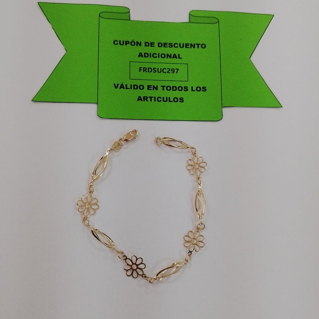 PULSERA ESPECIAL CON FLORES 14K 18 CM 2.8 GR (NUEVO)