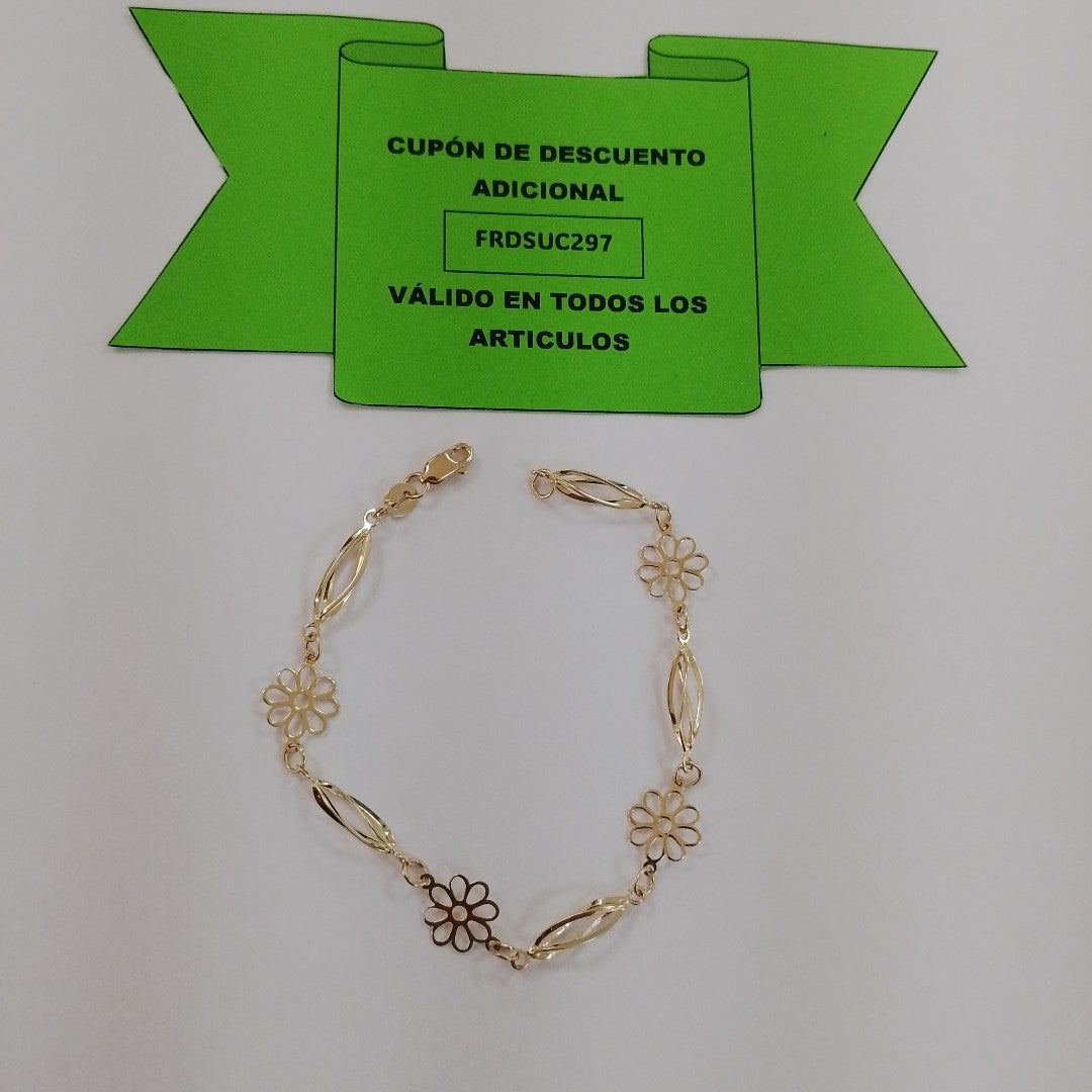 PULSERA ESPECIAL CON FLORES 14K 18 CM 2.8 GR (NUEVO)
