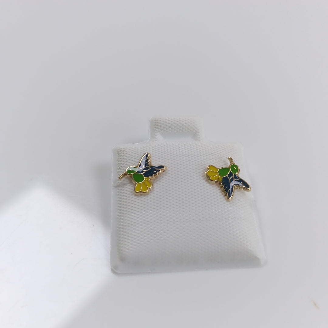 BROQUELES BROQUEL FIG COLIBRI ESMALTE VERDE 14K 0.2138 GR (NUEVO)