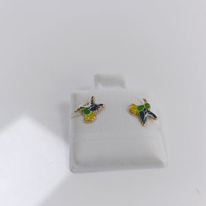 BROQUELES BROQUEL FIG COLIBRI ESMALTE VERDE 14K 0.2138 GR (NUEVO)