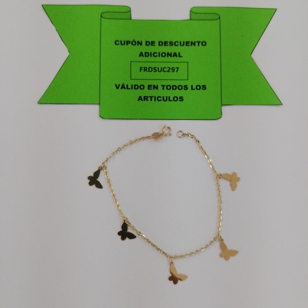 PULSERA ESPECIAL CON MARIPOSAS 14K 18 CM 2 GR (NUEVO)