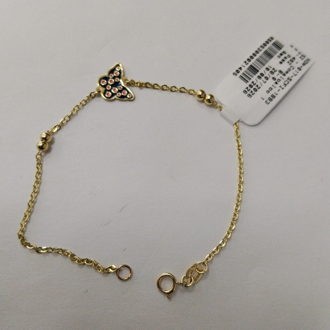 PULSERA TEJIDO ESPECIAL MARIPOSA CON ESMALTE 14K 18 CM 1.8 GR (NUEVO)