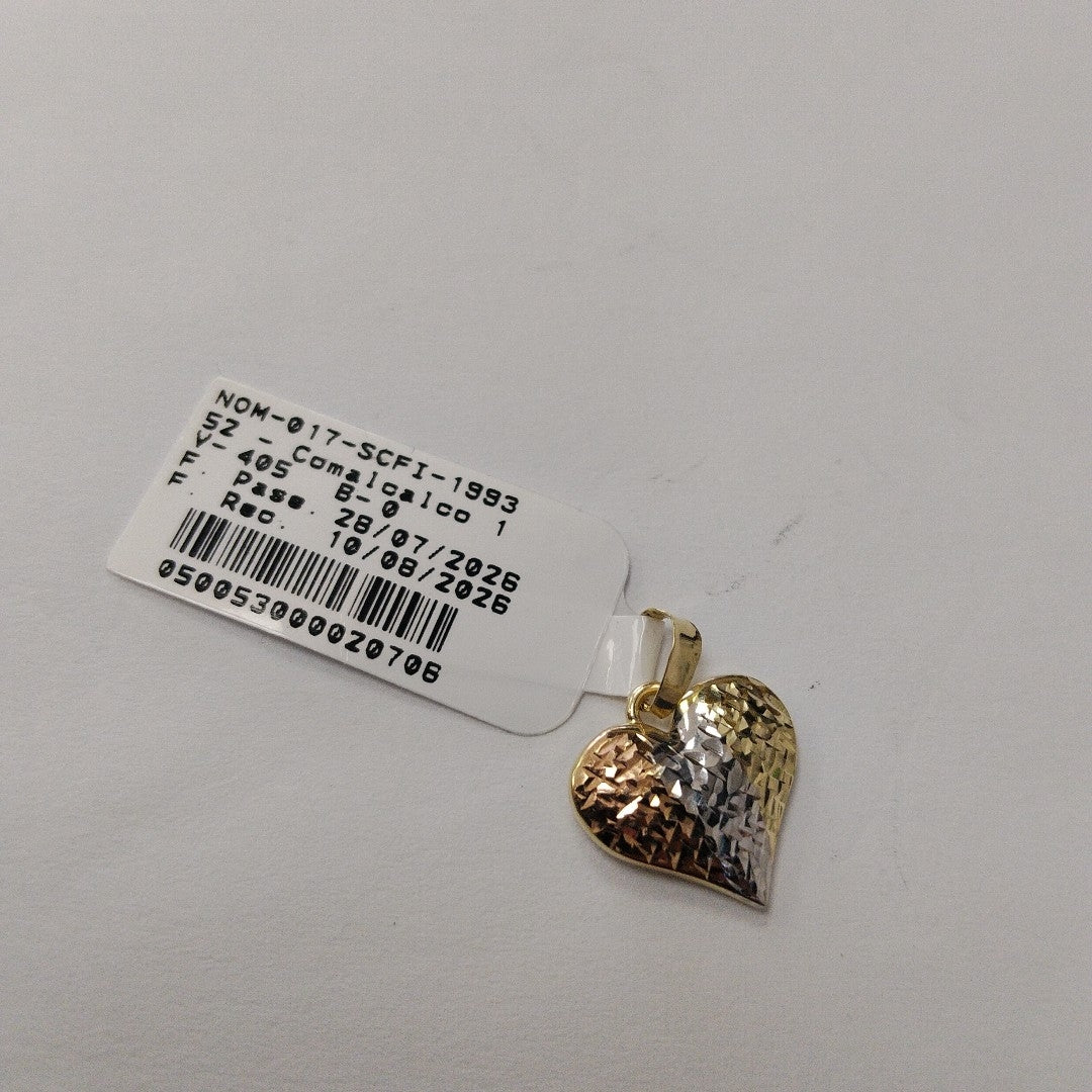 DIJE TEJIDO CORAZON LABRADO COMBINADO 14K 1.2 GR (NUEVO)