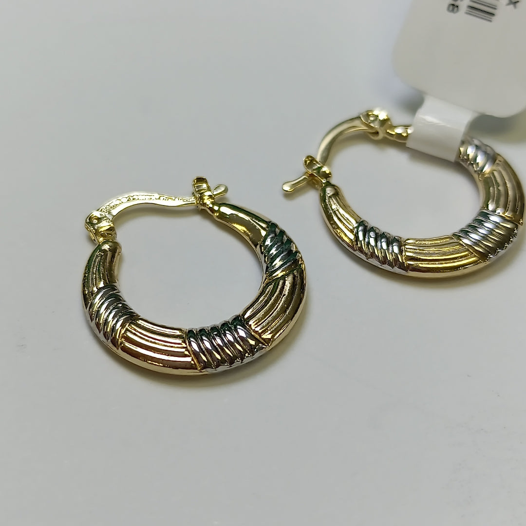 ARETES TEJIDO ARRACADAS COMBINADAS HUECAS 14K 2.1 GR (NUEVO)