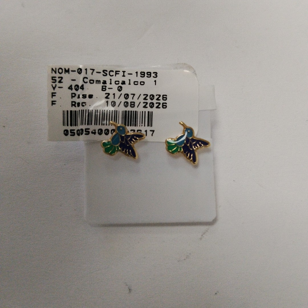 BROQUELES BROQUEL FIG COLIBRI ESMALTE AZUL 14K 0.2138 GR (NUEVO)