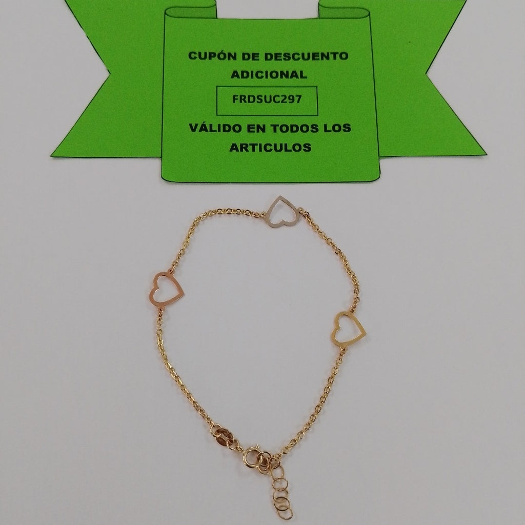 PULSERA ESPECIAL CON CORAZONES CONBINADOS 14K 18 CM 1.7 GR (NUEVO)