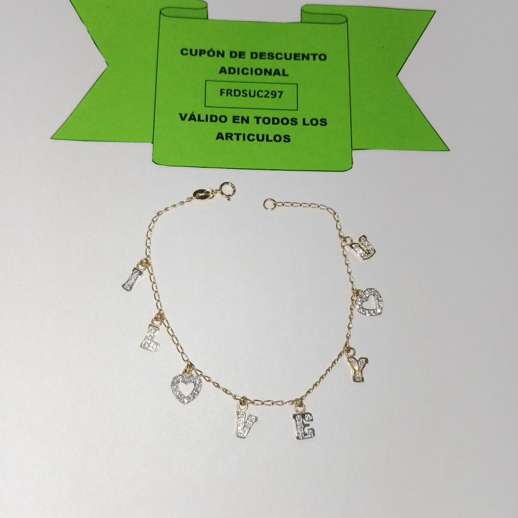 PULSERA ESPECIAL CON DIJES Y CIRCONIAS 14K 18 CM 3.3 GR (NUEVO)