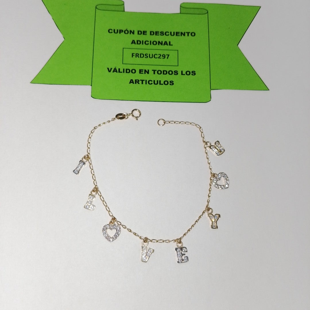 PULSERA ESPECIAL CON DIJES Y CIRCONIAS 14K 18 CM 3.3 GR (NUEVO)