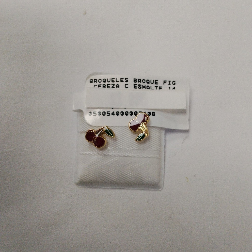 BROQUELES BROQUE FIG CEREZA C ESMALTE 14K 0.2203 GR (NUEVO)