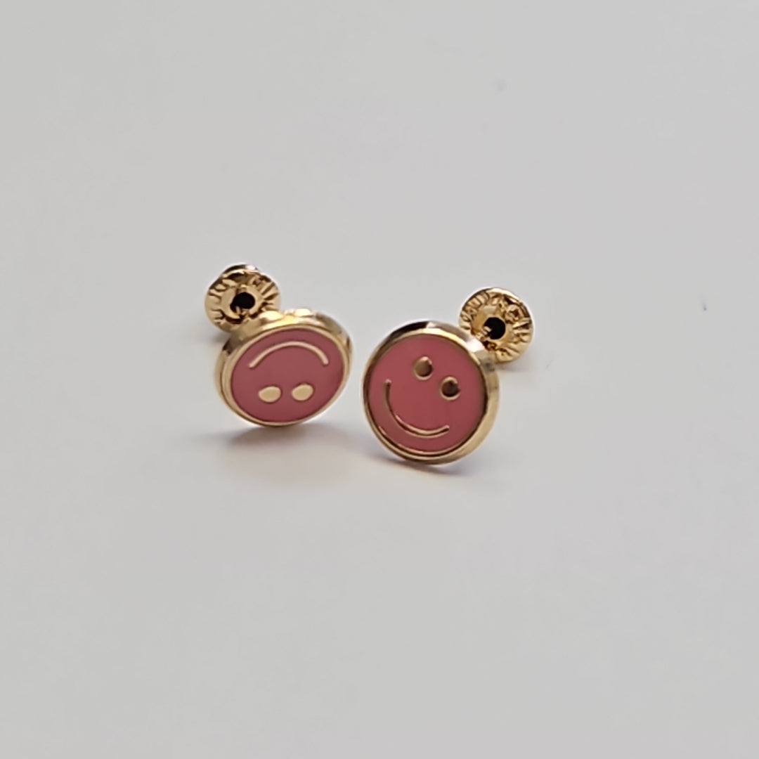 BROQUELES BROQUEL FIG SONRISA ESMALTE ROSA 14K 0.1696 GR (NUEVO)