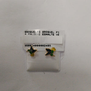 BROQUELES BROQUEL FIG COLIBRI ESMALTE VERDE 14K 0.2138 GR (NUEVO)