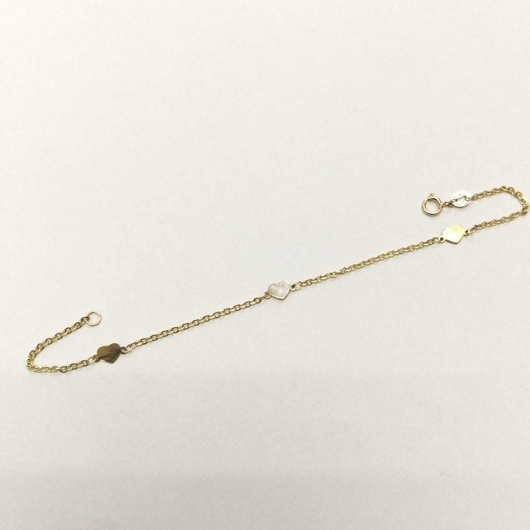 PULSERA TEJIDO ESPECIAL FIG CORAZONES 14K 18 CM 1.3 GR (NUEVO)
