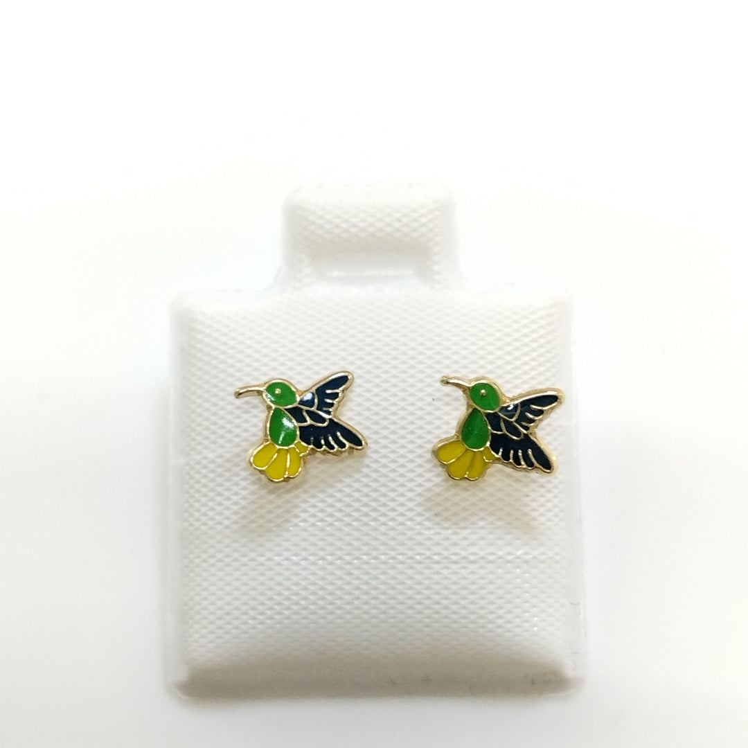 BROQUELES BROQUEL FIG COLIBRI ESMALTE VERDE 14K 0.2138 GR (NUEVO)