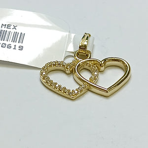DIJE TEJIDO DOS CORAZONES CON CIRCONIAS 14K 1.4 GR (NUEVO)