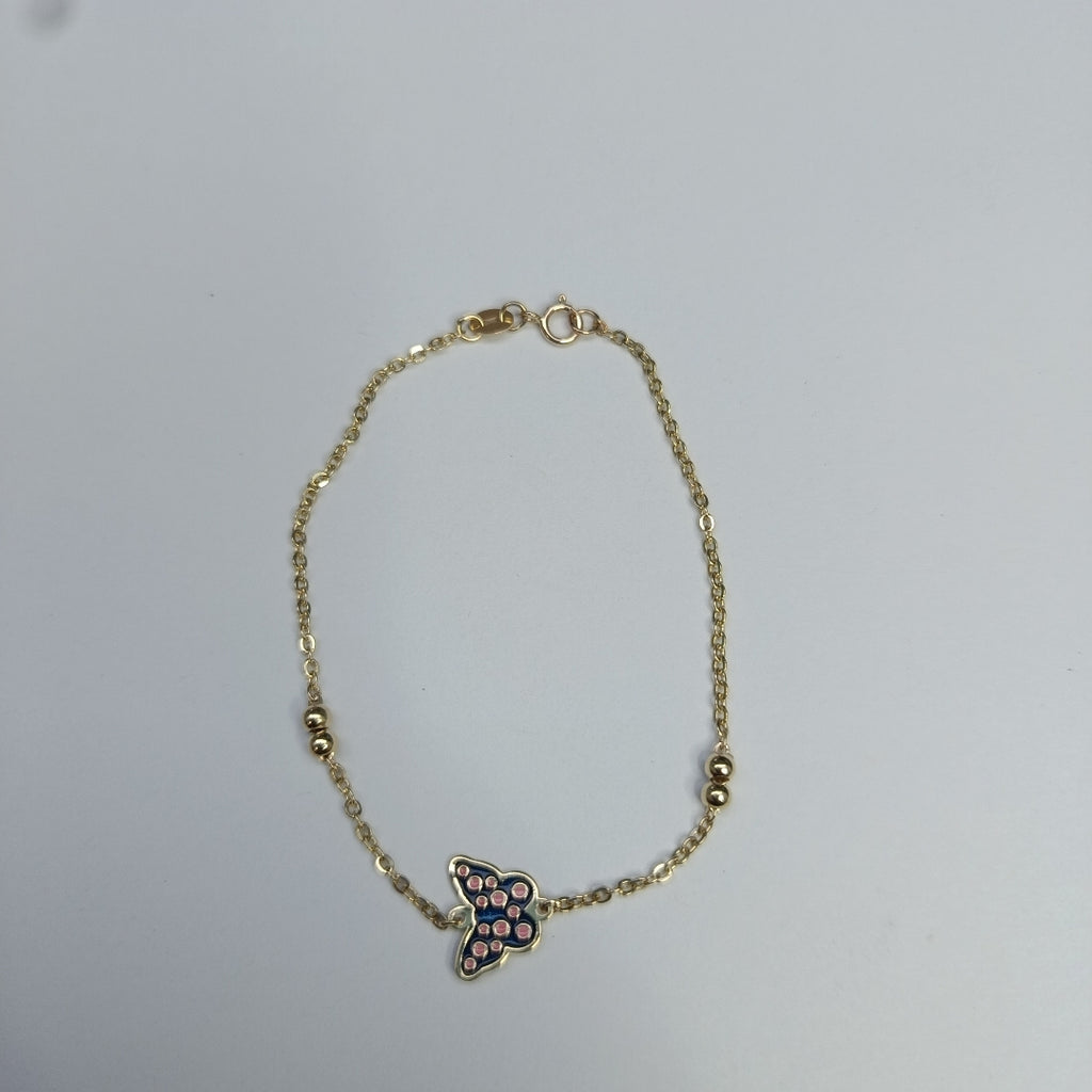 PULSERA TEJIDO ESPECIAL MARIPOSA CON ESMALTE 14K 18 CM 1.9 GR (NUEVO)