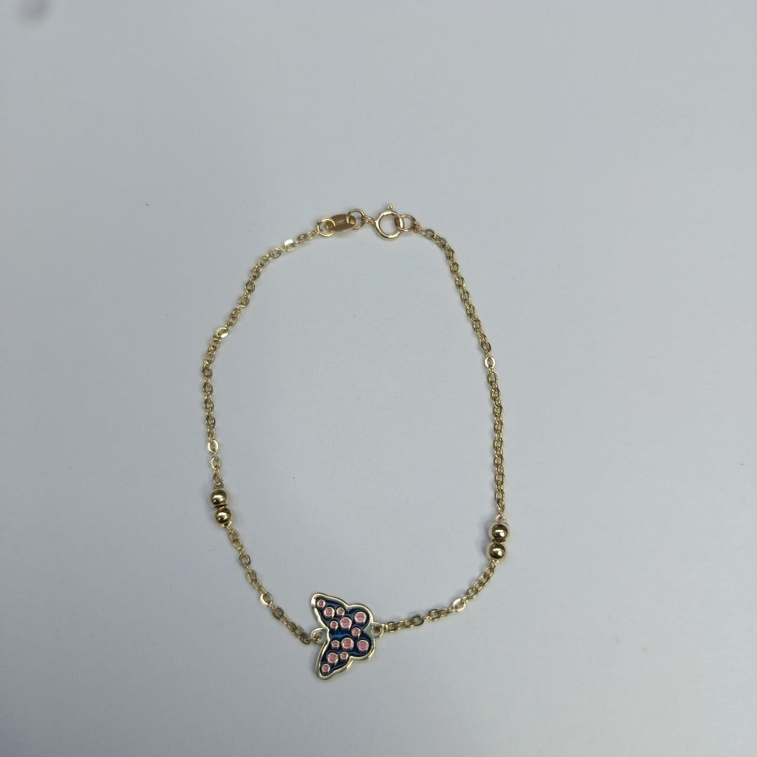 PULSERA TEJIDO ESPECIAL MARIPOSA CON ESMALTE 14K 18 CM 1.9 GR (NUEVO)