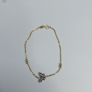 PULSERA TEJIDO ESPECIAL MARIPOSA CON ESMALTE 14K 18 CM 1.9 GR (NUEVO)