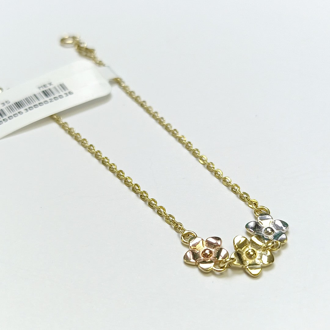 PULSERA TEJIDO ESPECIAL FIG FLORES 14K 18 CM 2.1 GR (NUEVO)
