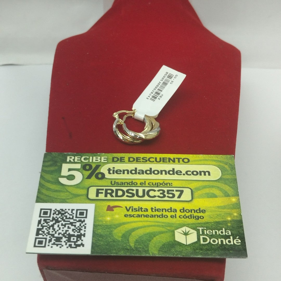 ARETES TEJIDO ARRACADA TRENZADA COMBINADA 14K 1.9 GR (NUEVO)