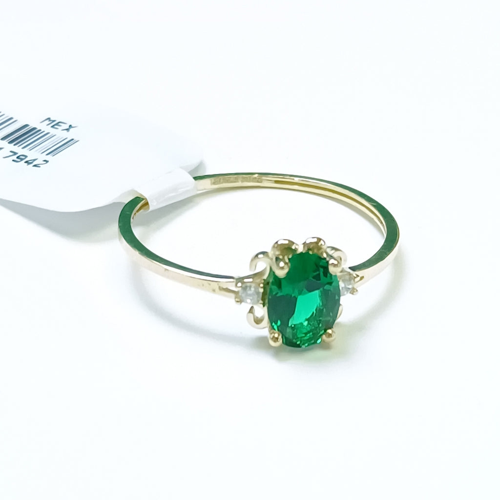 ANILLOS CON CIRCONIAS Y PIEDRA DE COLOR VERDE 14K TALLA 9 1.1 GR (NUEVO)