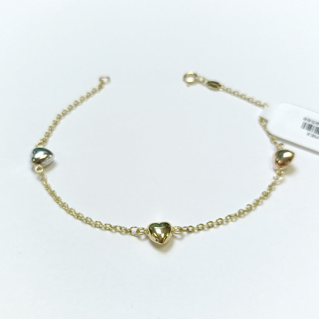 PULSERA ESP CON CORAZONES COMBINADOS 14K 18 CM 1.6 GR (NUEVO)
