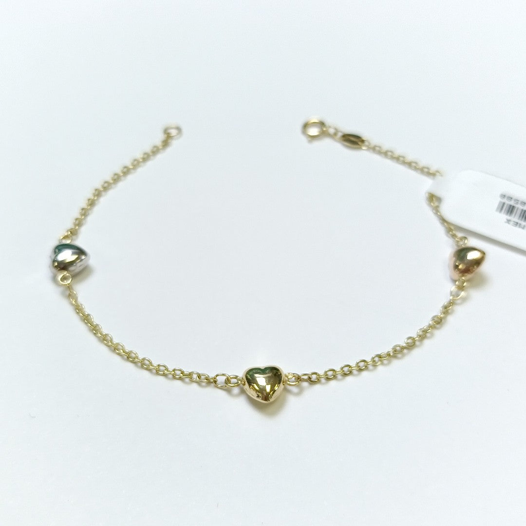 PULSERA ESP CON CORAZONES COMBINADOS 14K 18 CM 1.6 GR (NUEVO)