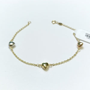 PULSERA ESP CON CORAZONES COMBINADOS 14K 18 CM 1.6 GR (NUEVO)