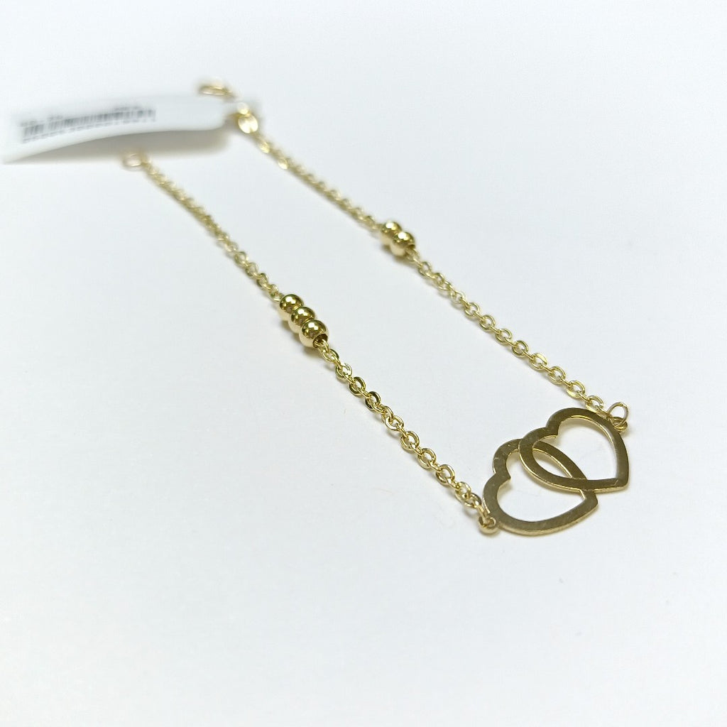 PULSERA TEJIDO ESPECIAL C CORAZONES 14K 18 CM 1.7 GR (NUEVO)