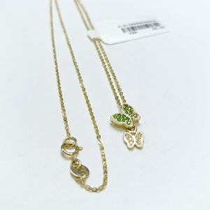 CADENA TEJIDO GARGANTILLA CON DIJE MARIPOSAS CIRCONIAS Y PIEDRAS DE COLOR 14K 45 CM 2 GR (NUEVO)