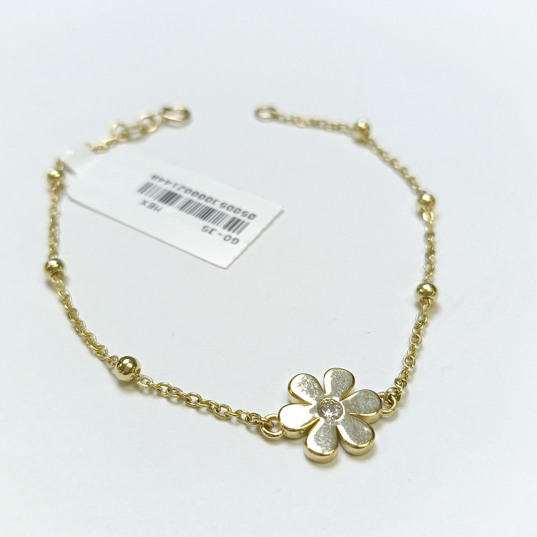 PULSERA TEJIDO ESPECIAL FLOR CON CIRCONIA 14K 18 CM 2.5 GR (NUEVO)