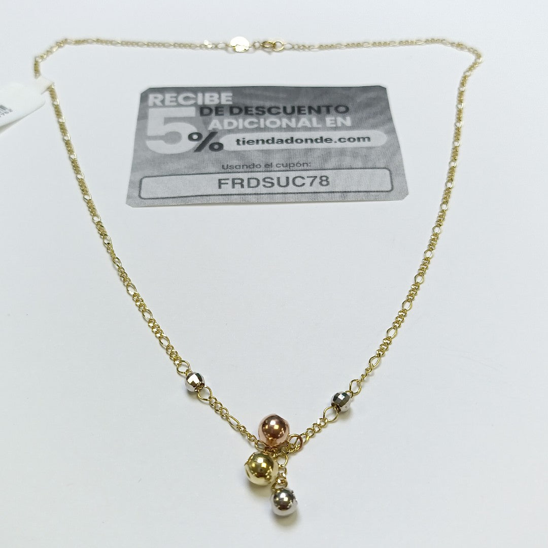 CADENA GARGANTILLA 3X1 CON ESFERAS COMBINADAS 14K 45 CM 3.1 GR (NUEVO)
