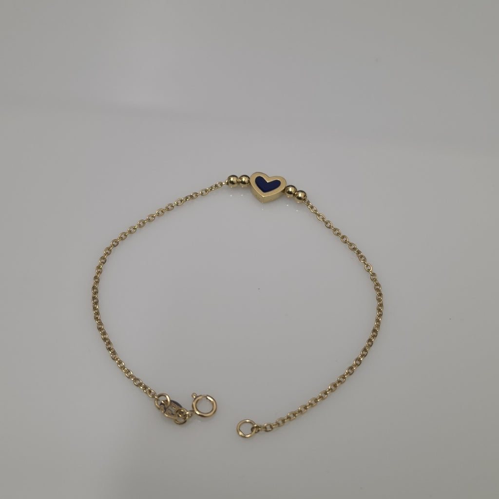 PULSERA TEJIDO ESPECIAL CON FIGURA CORAZON CON ESMALTE AZUL 14K 18 CM 2 GR (NUEVO)