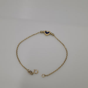 PULSERA TEJIDO ESPECIAL CON FIGURA CORAZON CON ESMALTE AZUL 14K 18 CM 2 GR (NUEVO)