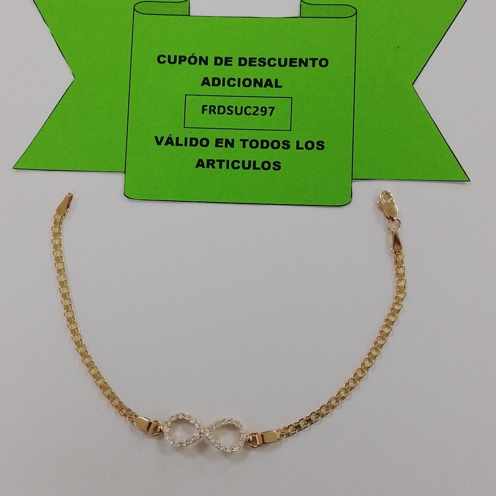 PULSERA TEJIDO ESPECIAL CON INFINITO Y CIRCONIAS 14K 18 CM 3.3 GR (NUEVO)