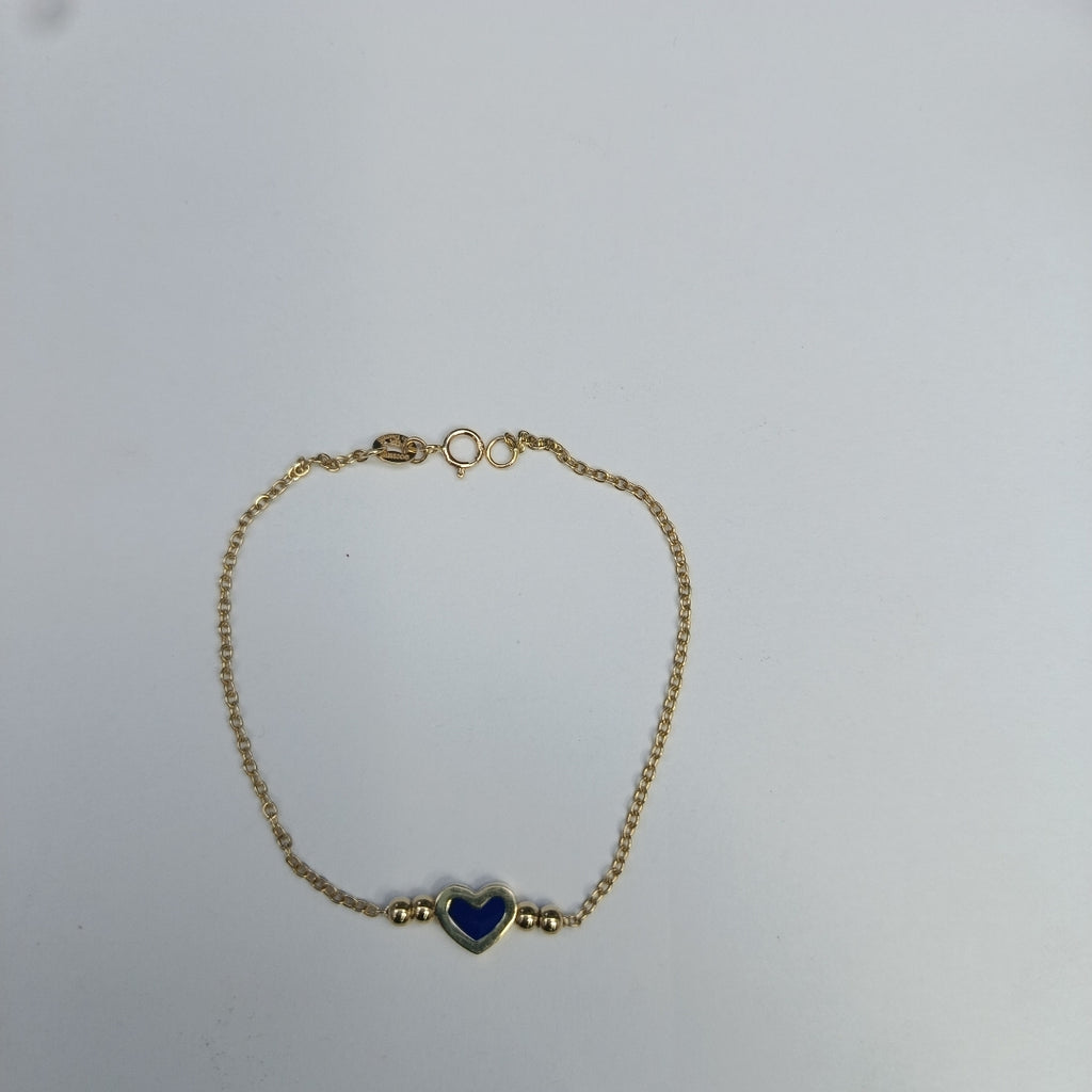 PULSERA TEJIDO ESPECIAL CON FIGURA CORAZON CON ESMALTE AZUL 14K 18 CM 2 GR (NUEVO)