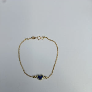 PULSERA TEJIDO ESPECIAL CON FIGURA CORAZON CON ESMALTE AZUL 14K 18 CM 2 GR (NUEVO)