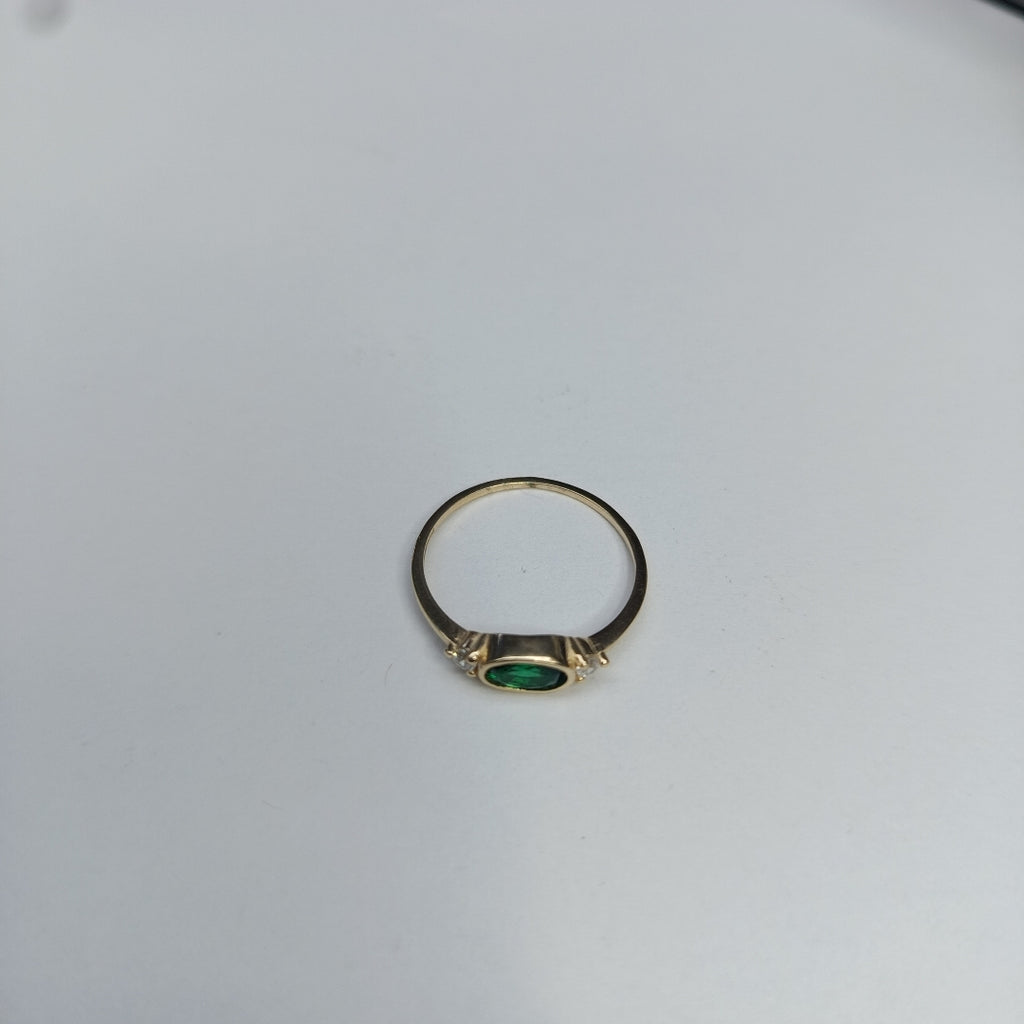 ANILLOS TEJIDO ANILLITO C CIRCONIAS Y PIEDRA VERDE 14K 7 1.1 GR (NUEVO)