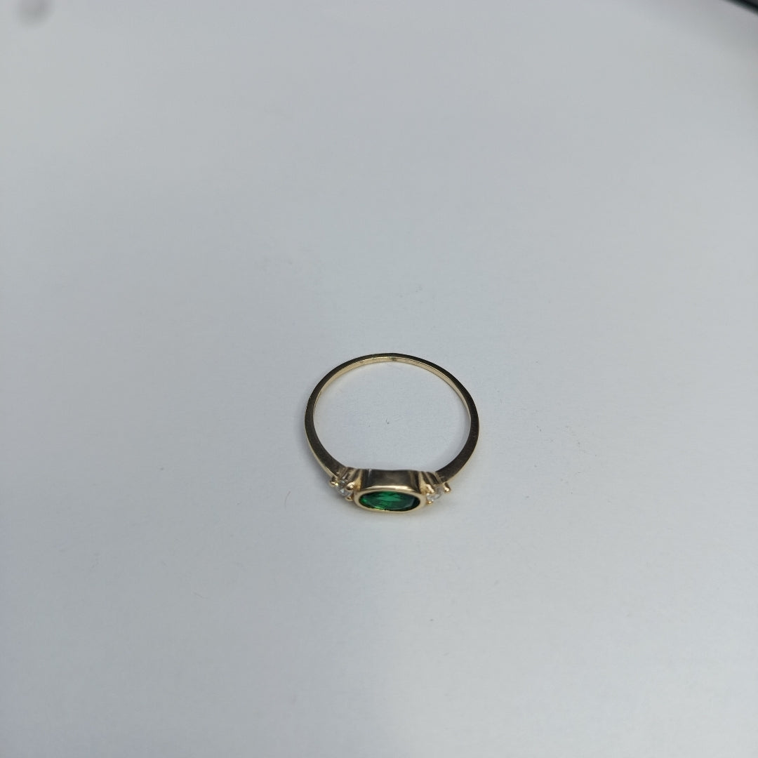 ANILLOS TEJIDO ANILLITO C CIRCONIAS Y PIEDRA VERDE 14K 7 1.1 GR (NUEVO)