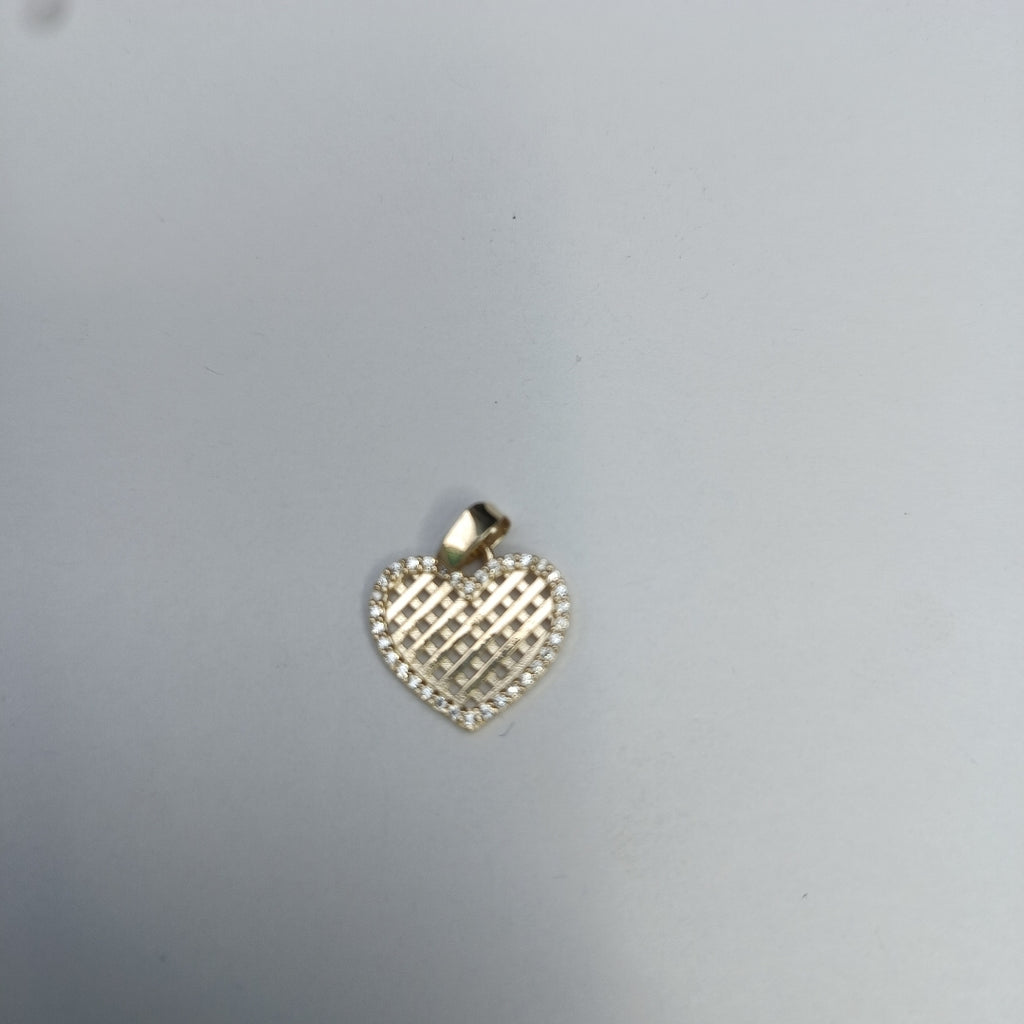 DIJE TEJIDO CORAZON CON CERCO DE CIRCONIAS 14K 1.1 GR (NUEVO)