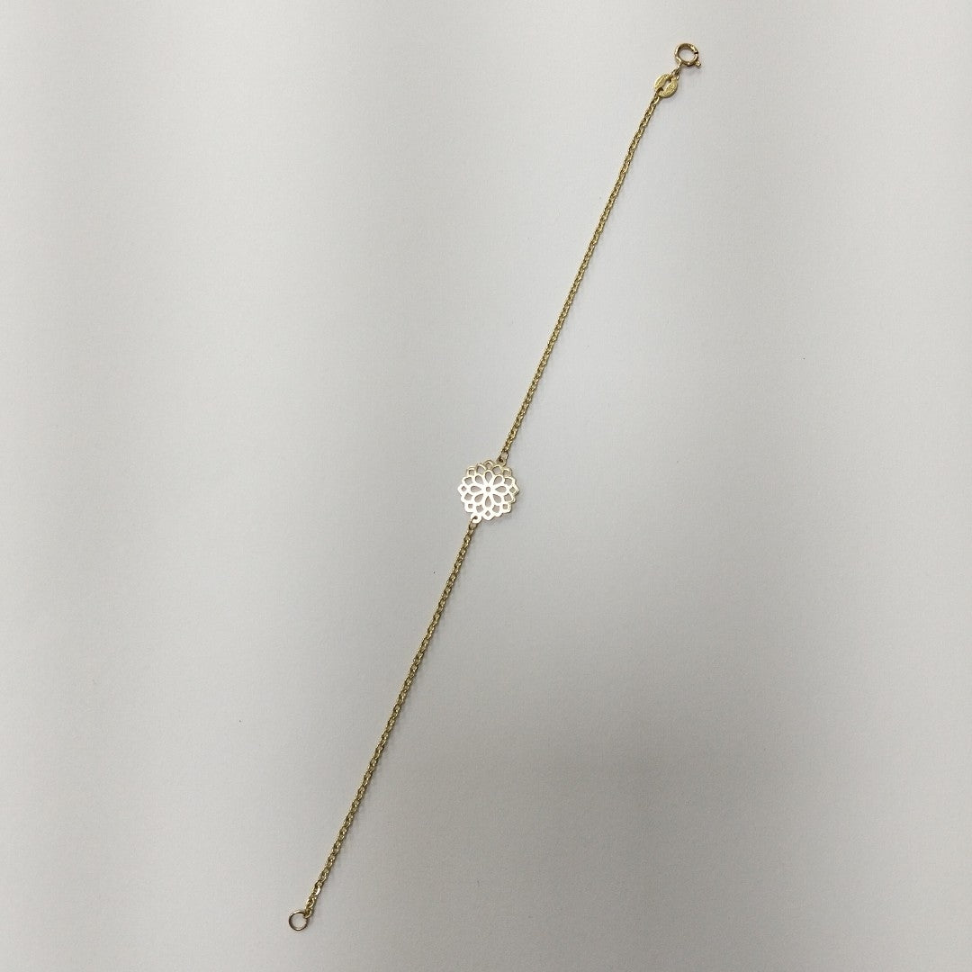 PULSERA TEJIDO ESPECIAL CON MANDALA 14K 18 CM 1.3 GR (NUEVO)