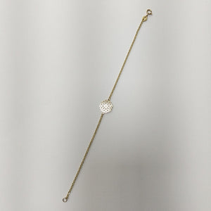 PULSERA TEJIDO ESPECIAL CON MANDALA 14K 18 CM 1.3 GR (NUEVO)