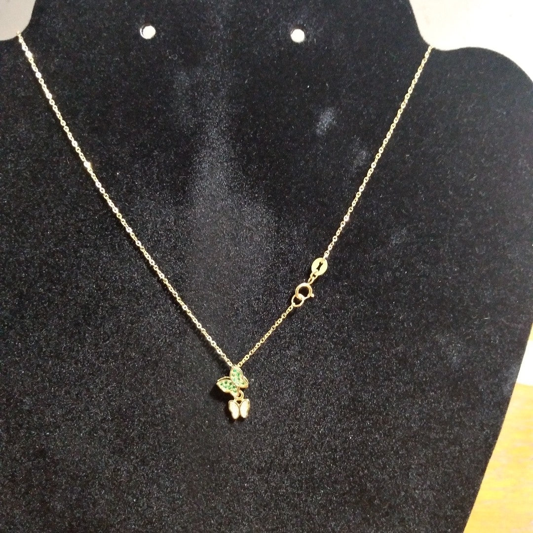 CADENA TEJIDO GARGANTILLA CON DIJE MARIPOSAS CIRCONIAS Y PIEDRAS DE COLOR 14K 45 CM 2 GR (NUEVO)