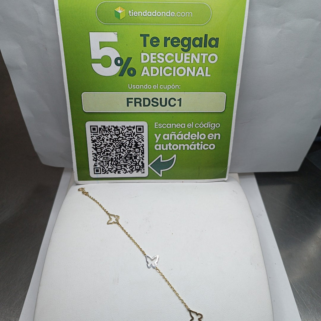 PULSERA ESPECIAL C MARIPOSAS 14K 18 CM 1.7 GR (NUEVO)