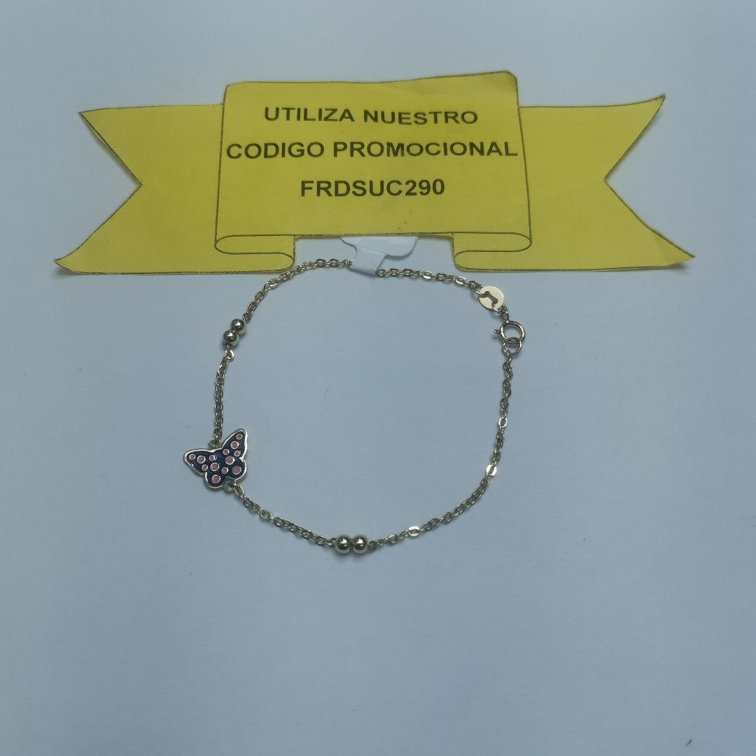 PULSERA TEJIDO ESPECIAL MARIPOSA CON ESMALTE 14K 18 CM 1.9 GR (NUEVO)
