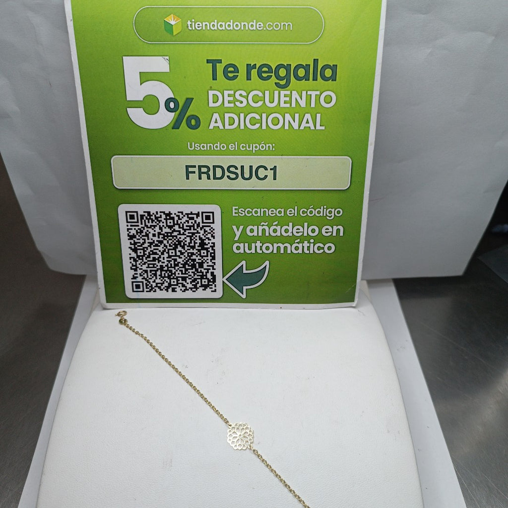 PULSERA TEJIDO ESPECIAL CON MANDALA 14K 18 CM 1.3 GR (NUEVO)