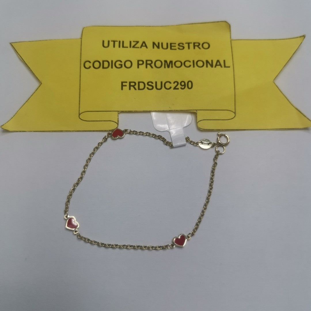 PULSERA ESPECIAL CON CORAZONES 14K 18 CM 1.3 GR (NUEVO)