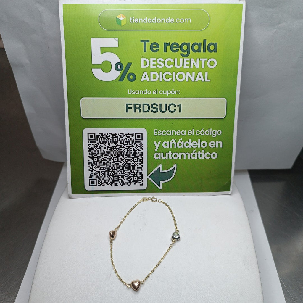 PULSERA ESP CON CORAZONES COMBINADOS 14K 18 CM 1.6 GR (NUEVO)